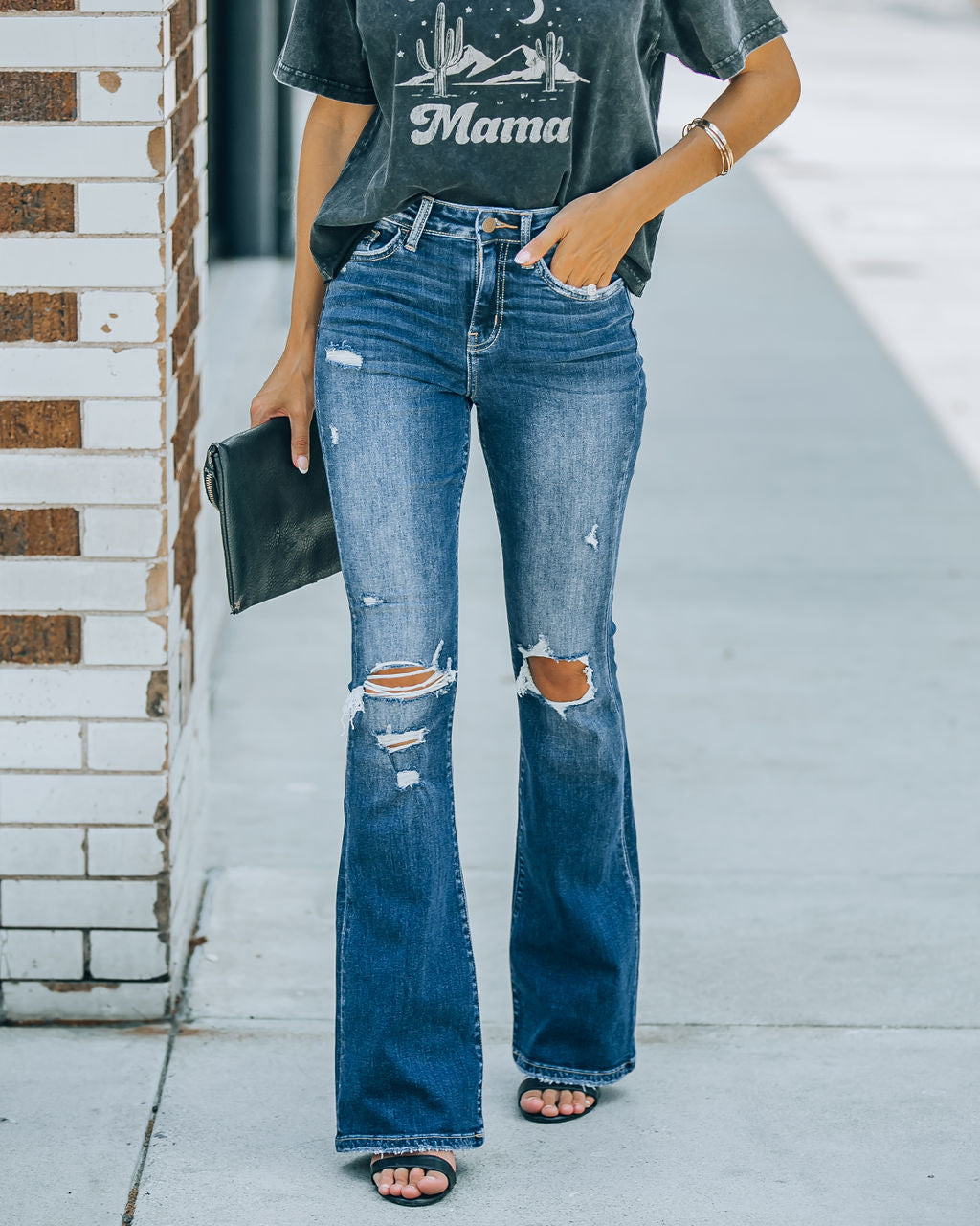 Shelly Distressed Flare Denim