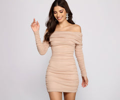 Shimmer Nights Off the Shoulder Glitter Mini Dress