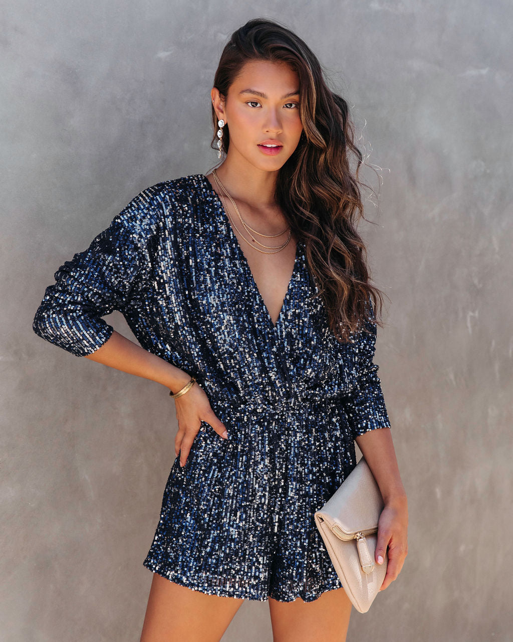 Shine Bright Sequin Romper - Navy