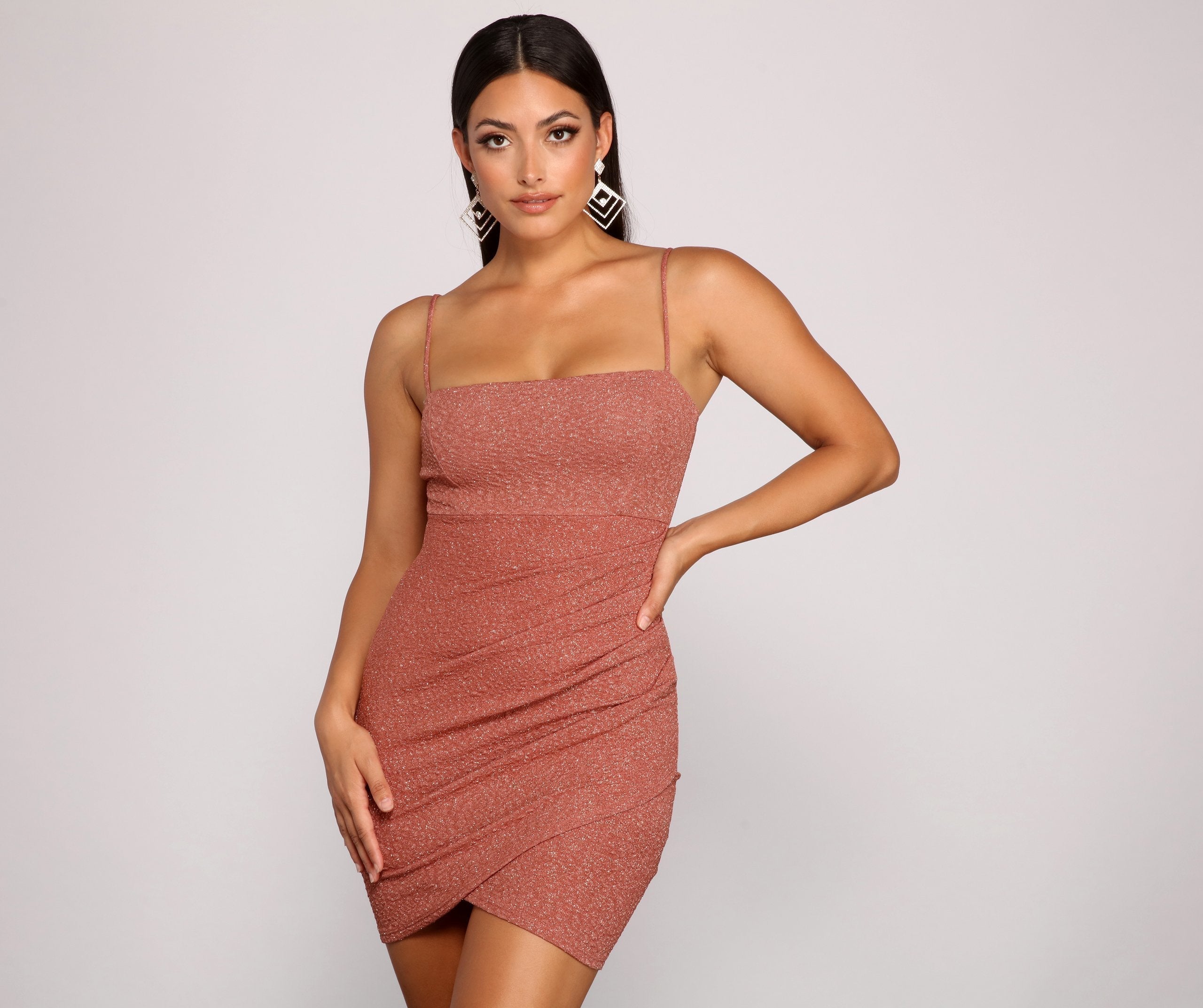 Shine On Ruched Glitter Mini Dress