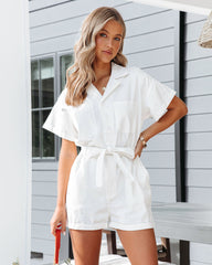 Shoreline Cotton Pocketed Romper - White