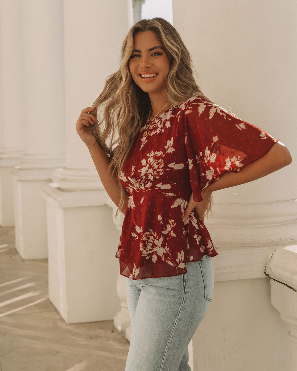 Sidney Floral Shimmer Peplum Blouse