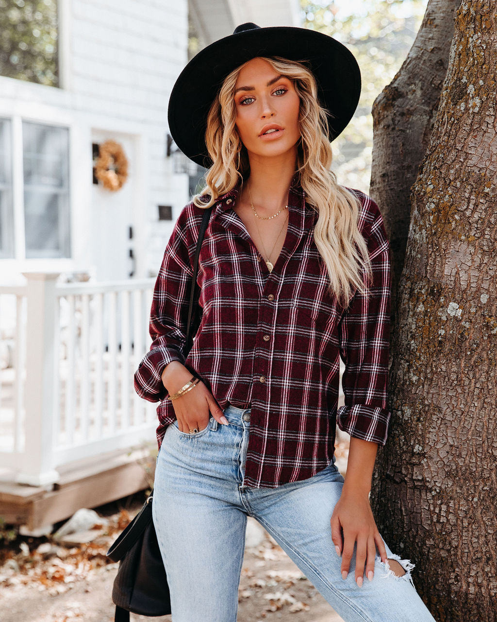 Sienna Cotton Blend Plaid Button Down Top