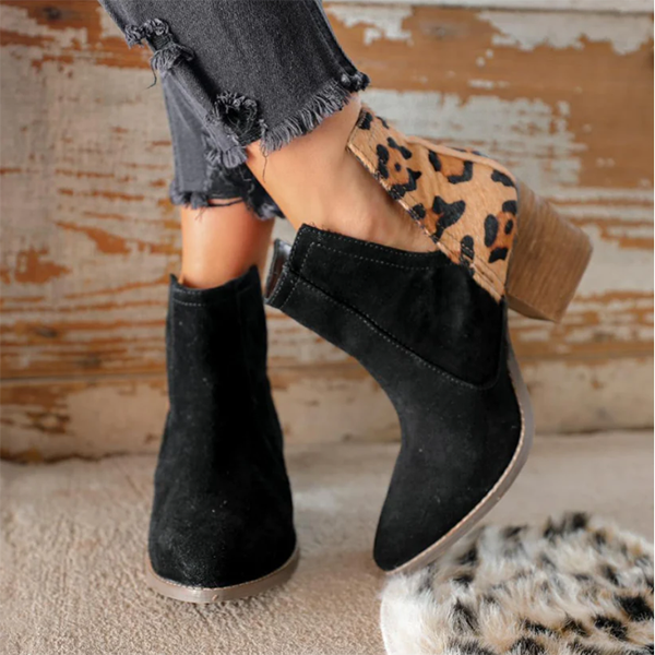 Slip on Cutout Ankle Boots Chunky Stacked Heel Western Booties