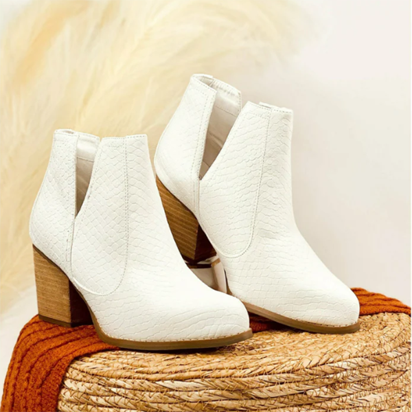 Slip on Cutout Ankle Boots Chunky Stacked Heel Western Booties