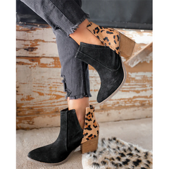 Slip on Cutout Ankle Boots Chunky Stacked Heel Western Booties