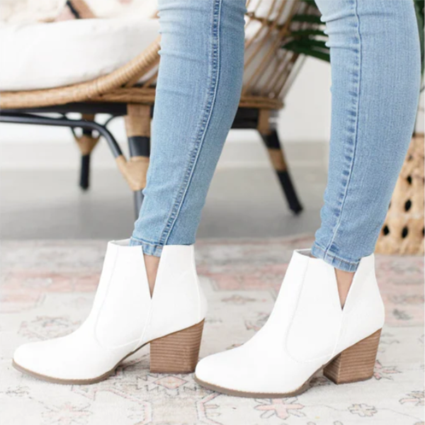 Slip on Cutout Ankle Boots Chunky Stacked Heel Western Booties