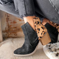 Slip on Cutout Ankle Boots Chunky Stacked Heel Western Booties