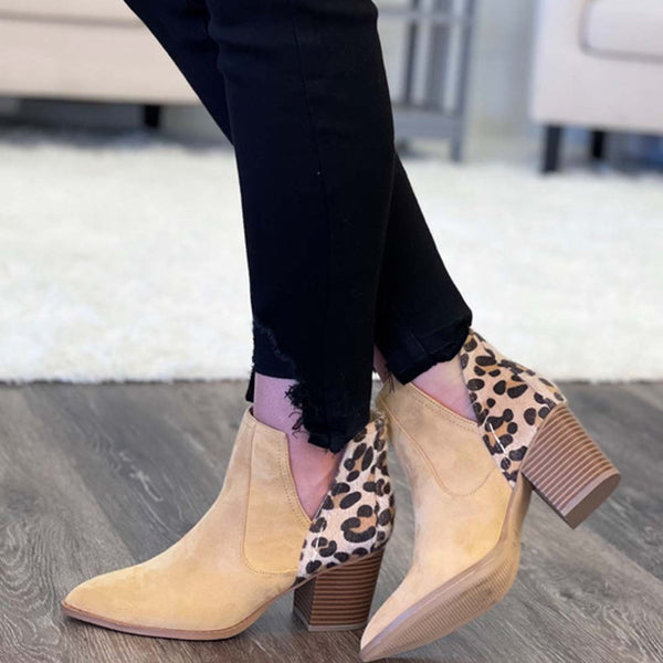 Slip on Cutout Ankle Boots Chunky Stacked Heel Western Booties