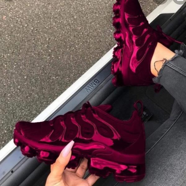 Solid Color Air Cushion Burgundy Sneakers