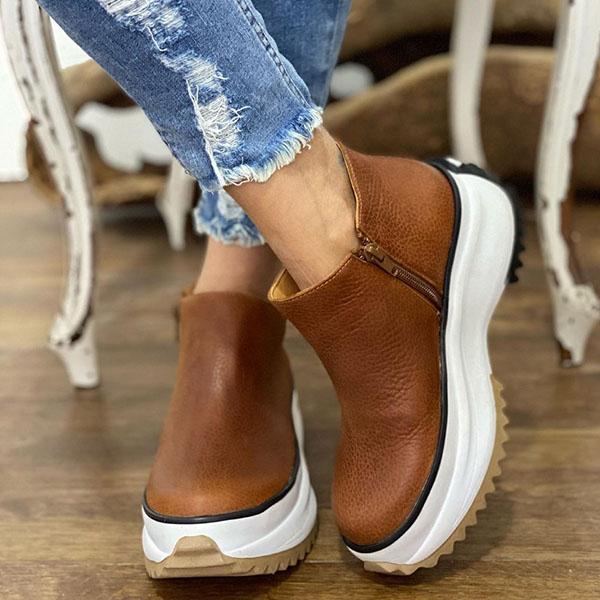 Solid Color Platform Sports Ankle Boots