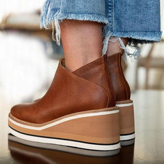 Solid Color Wedge Ankle Boots