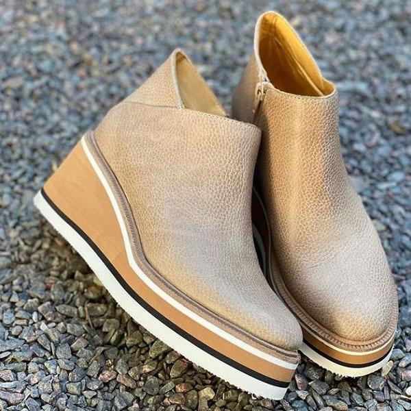 Solid Color Wedge Ankle Boots