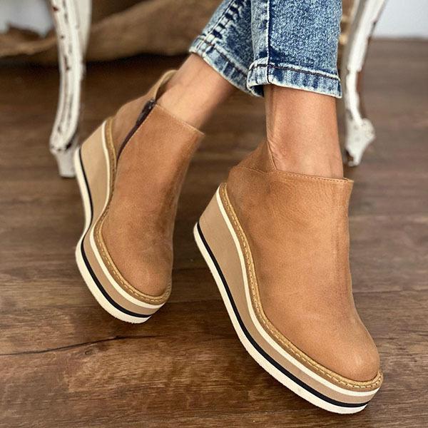 Solid Color Wedge Ankle Boots