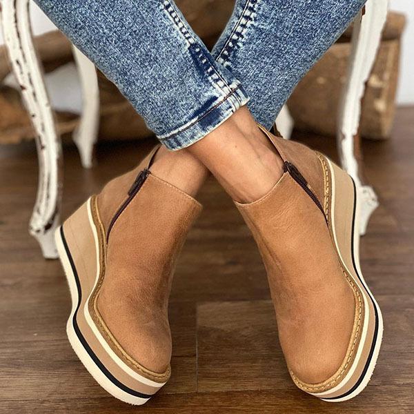 Solid Color Wedge Ankle Boots