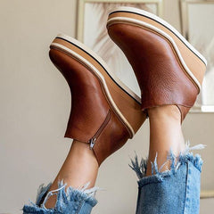 Solid Color Wedge Ankle Boots