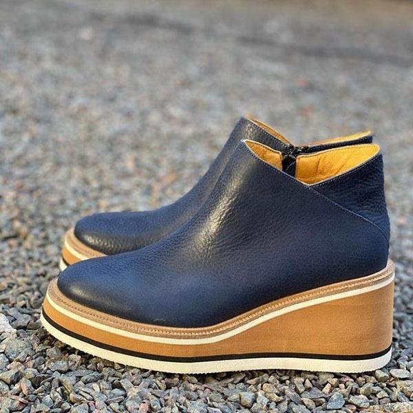 Solid Color Wedge Ankle Boots
