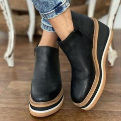 Solid Color Wedge Ankle Boots