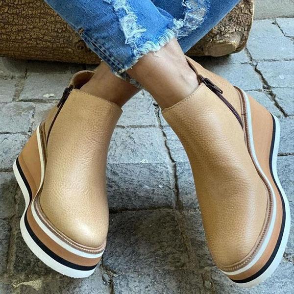 Solid Color Wedge Ankle Boots