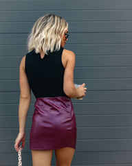 Something Else Faux Leather Side Zipper Mini Skirt - Burgundy