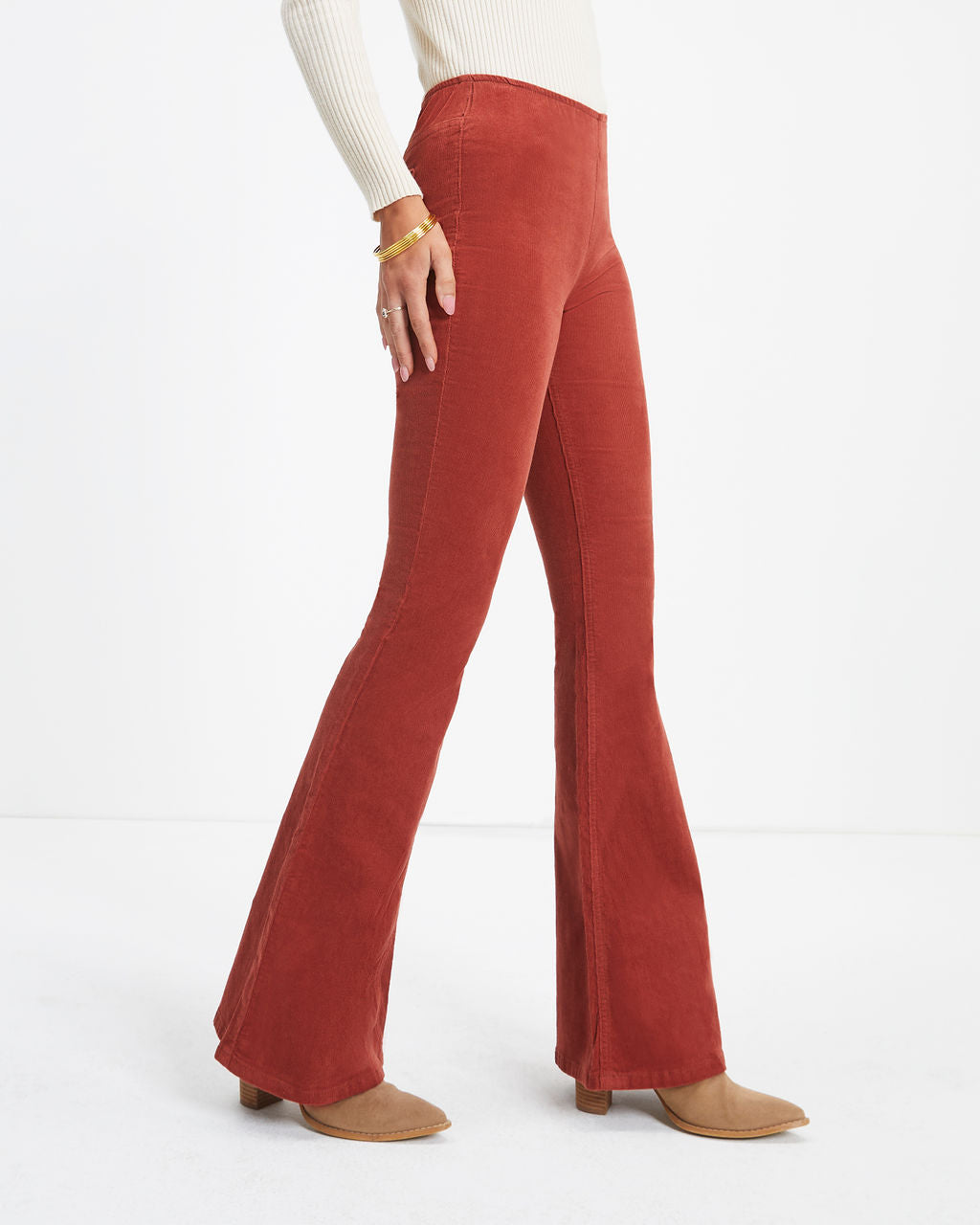 Sophie High Rise Bell Bottom Corduroy Pants - Brick - SALE