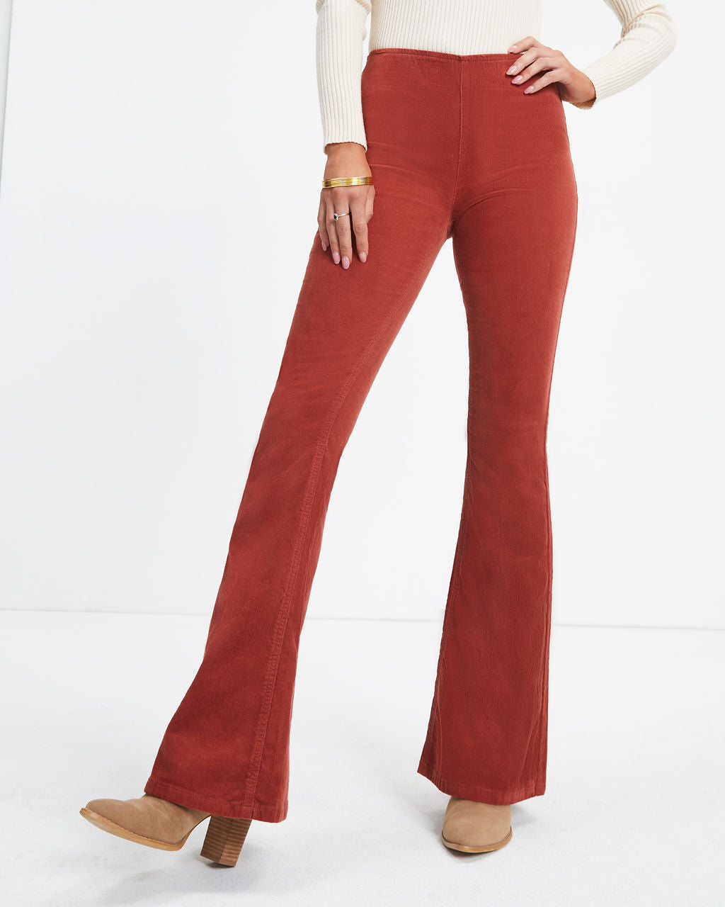 Sophie High Rise Bell Bottom Corduroy Pants - Brick - SALE