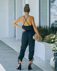 Spiffy Pocketed Satin Ruched Jumpsuit