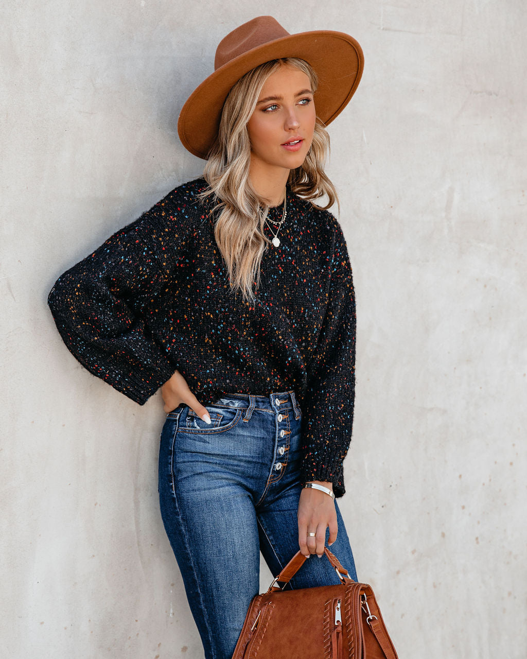 Splash Of Color Speckled Knit Sweater - Black