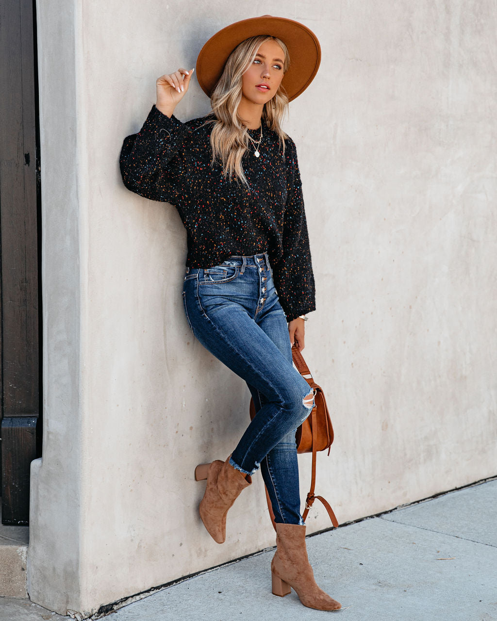 Splash Of Color Speckled Knit Sweater - Black