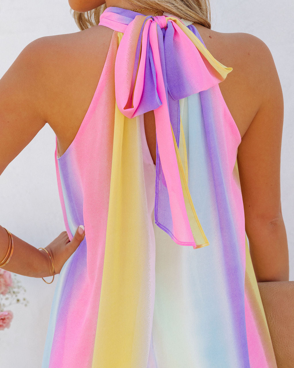 Springtime State Of Mind Striped Flowy Jumpsuit - Rainbow