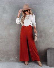 Stand Out Wide Leg Adjustable Overalls - Rust