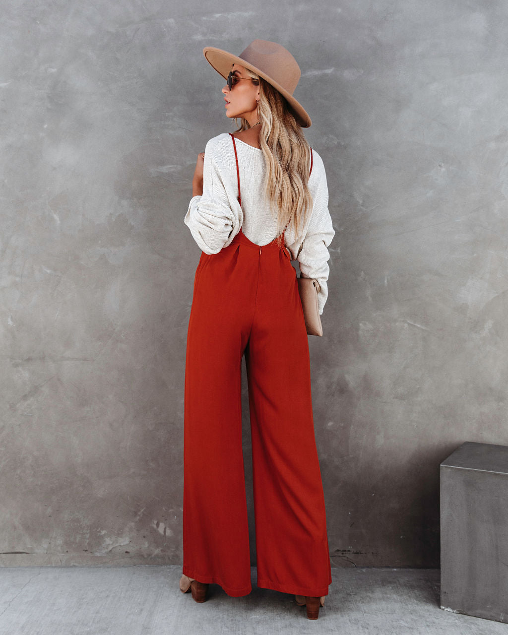 Stand Out Wide Leg Adjustable Overalls - Rust