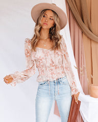 Start Living Floral Smocked Ruffle Crop Blouse