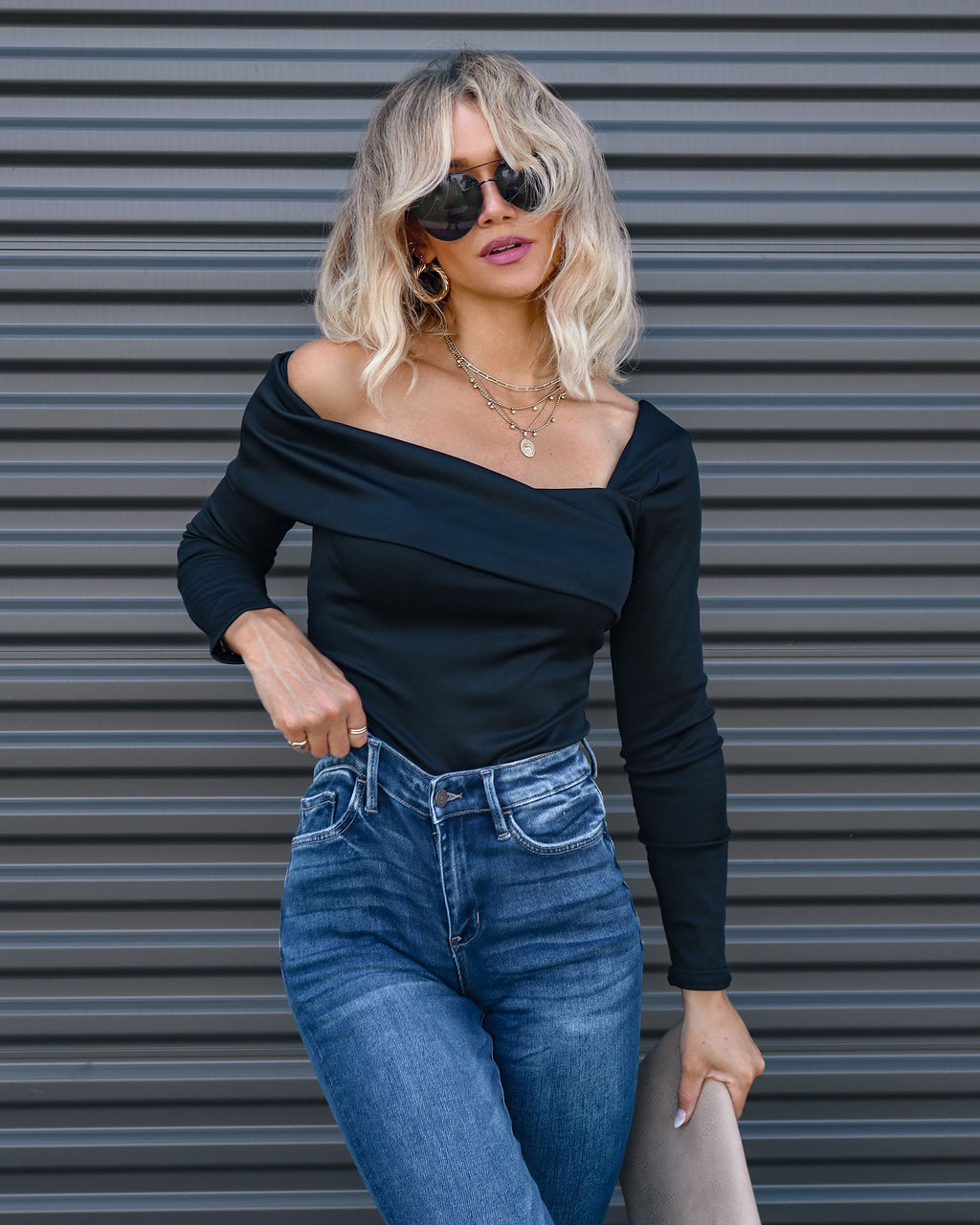 Stop And Stare Asymmetrical Off Shoulder Bodysuit - Black