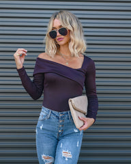 Stop And Stare Asymmetrical Off Shoulder Bodysuit - Chocolate