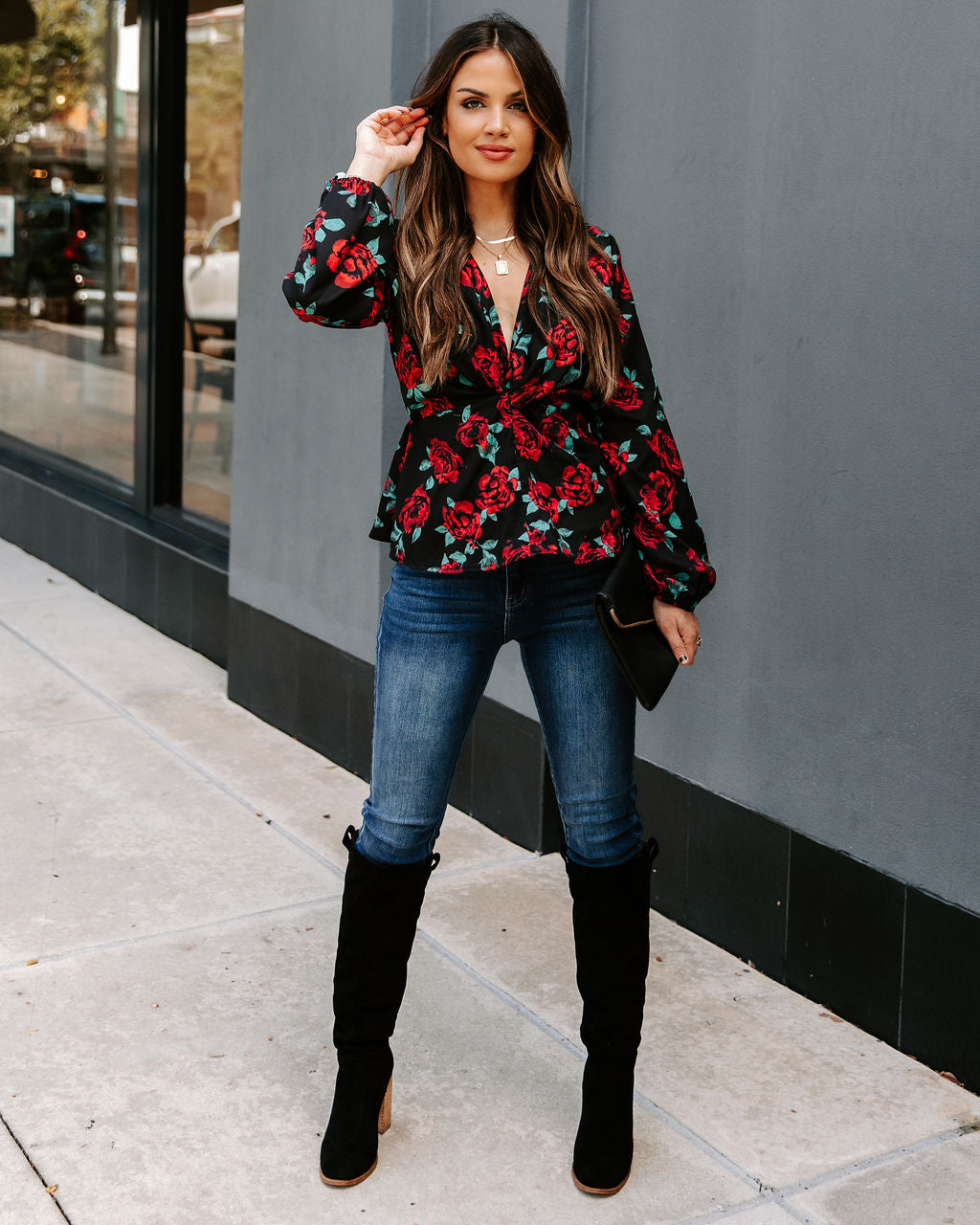 Storie Floral Twist Peplum Blouse