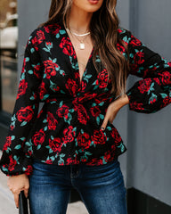 Storie Floral Twist Peplum Blouse