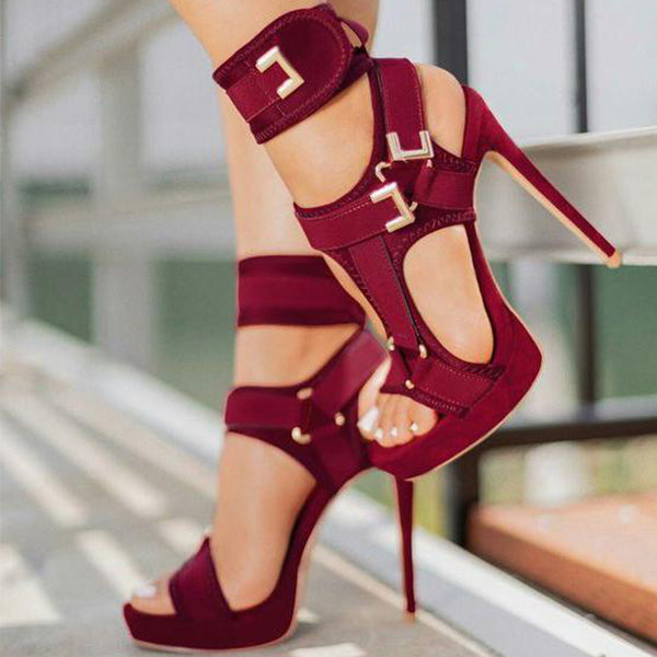 Stylish Buckle Ankle-Wrap High Heels