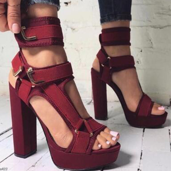 Stylish Buckle Ankle-Wrap High Heels