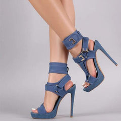 Stylish Buckle Ankle-Wrap High Heels