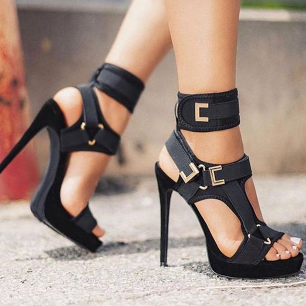 Stylish Buckle Ankle-Wrap High Heels