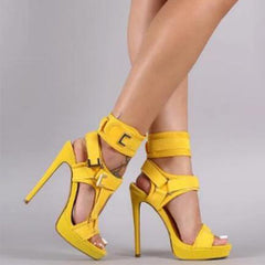 Stylish Buckle Ankle-Wrap High Heels