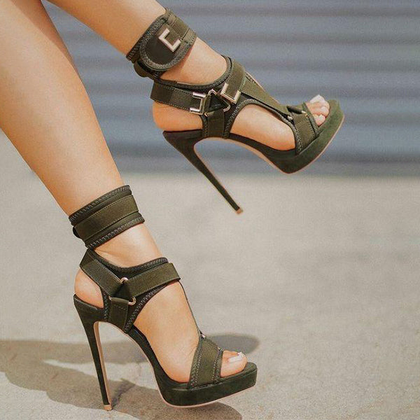 Stylish Buckle Ankle-Wrap High Heels