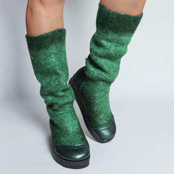 Stylish Mixed Colors Slip On Platform High Boots