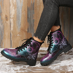 Stylish Multicolor Print Lace-Up Martin Boots