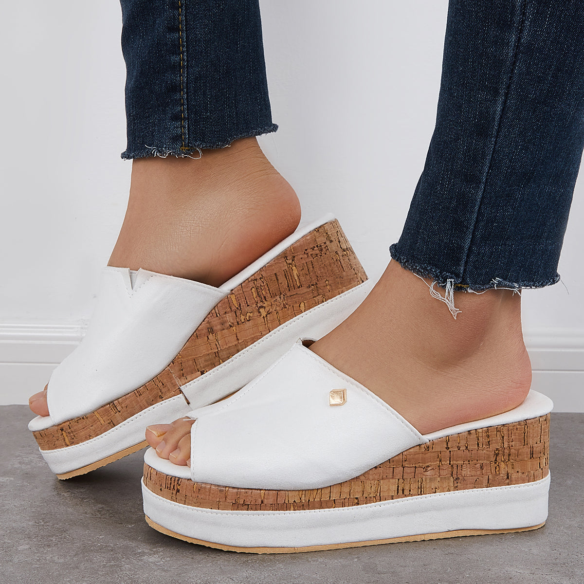 Suisecloths Comfortable Cork Footbed Slip-on Sandals Platform Wedge Slippers