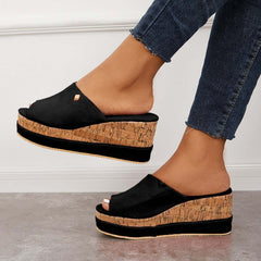 Suisecloths Comfortable Cork Footbed Slip-on Sandals Platform Wedge Slippers