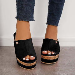 Suisecloths Comfortable Cork Footbed Slip-on Sandals Platform Wedge Slippers
