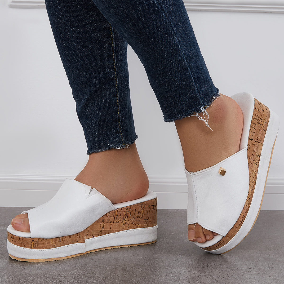 Suisecloths Comfortable Cork Footbed Slip-on Sandals Platform Wedge Slippers