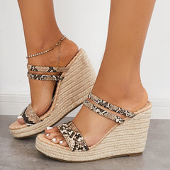 Suisecloths Open Toe Platform Espadrille Wedges Slip on Sandals